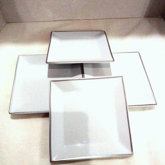 White Rim Square Stoneware Plates, Desser Plates, Bread Plates, Fruit Plates - Picture 7 of 12